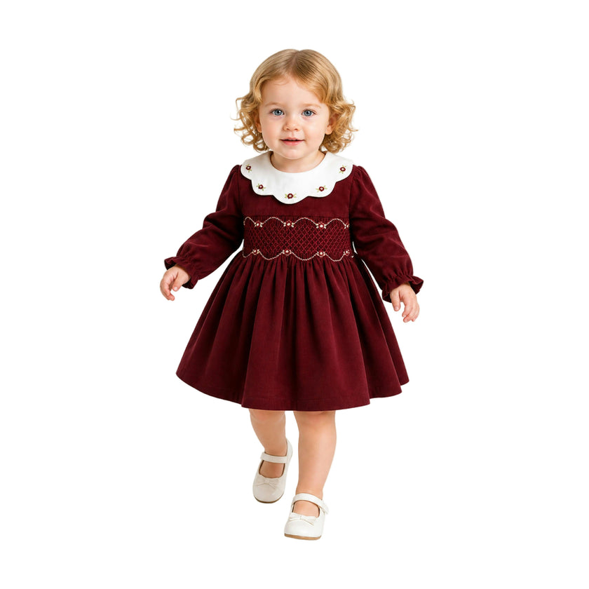 Burgundy Smocked Holiday Dress