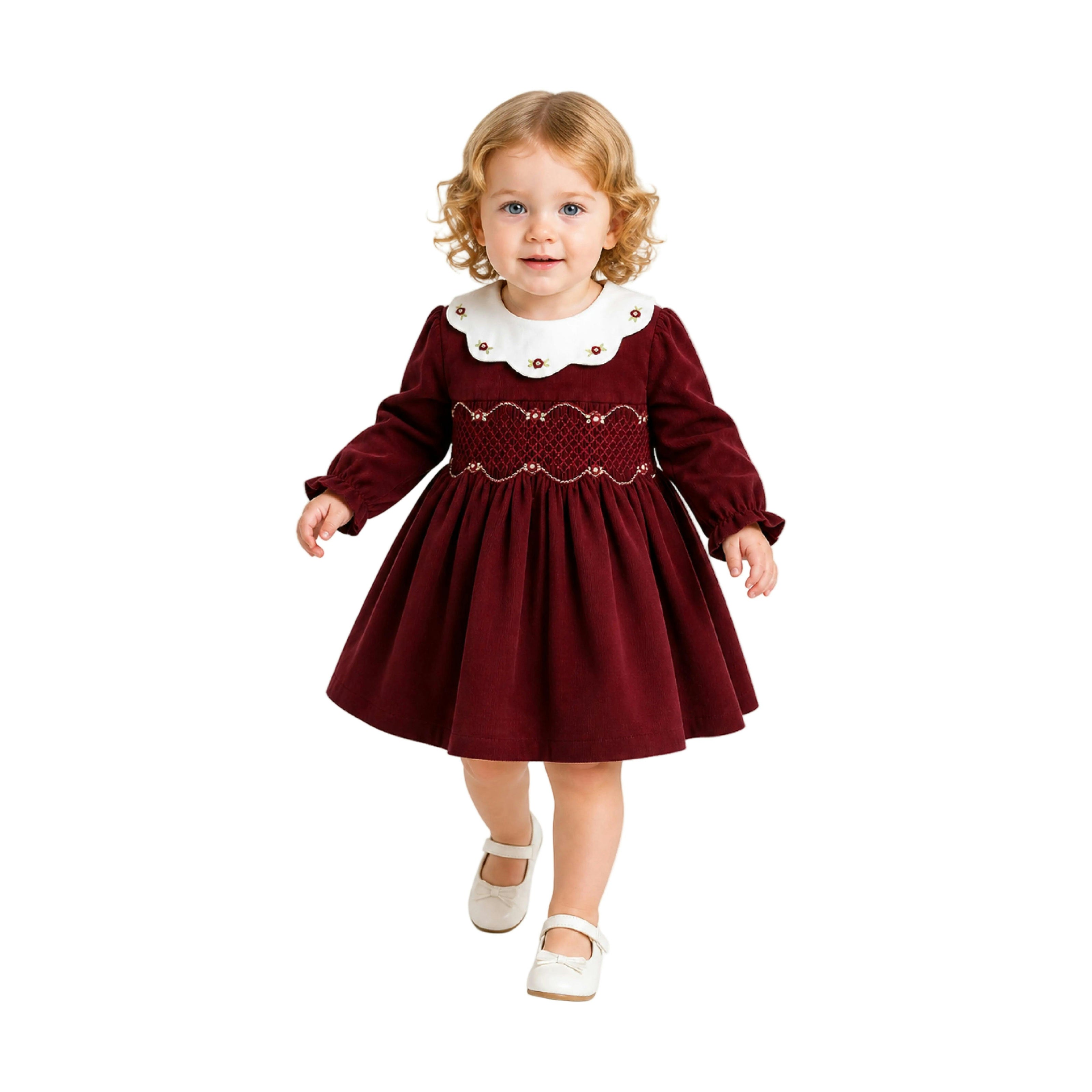 Burgundy Smocked Holiday Dress