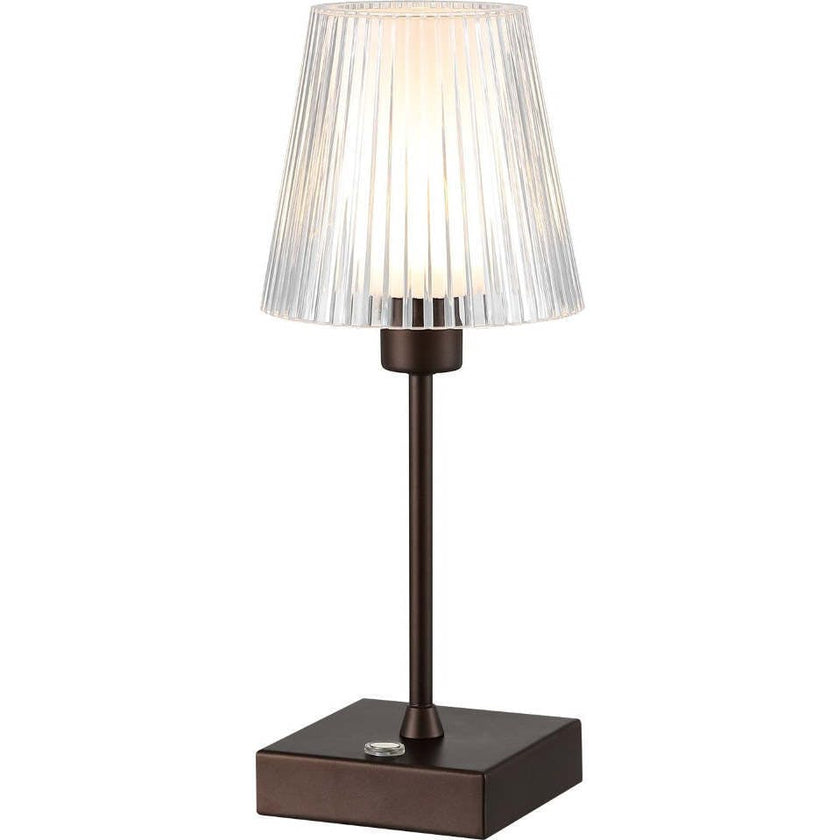 Oscar 12.5" Modern Rechargeable/Cordless Iron/Acrylic Integrated Portable LED Table Lamp with Ribbed Shade