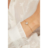 Personalized Mother of Pearl Clover Cross Chain Bracelet, 14k Gold Plated