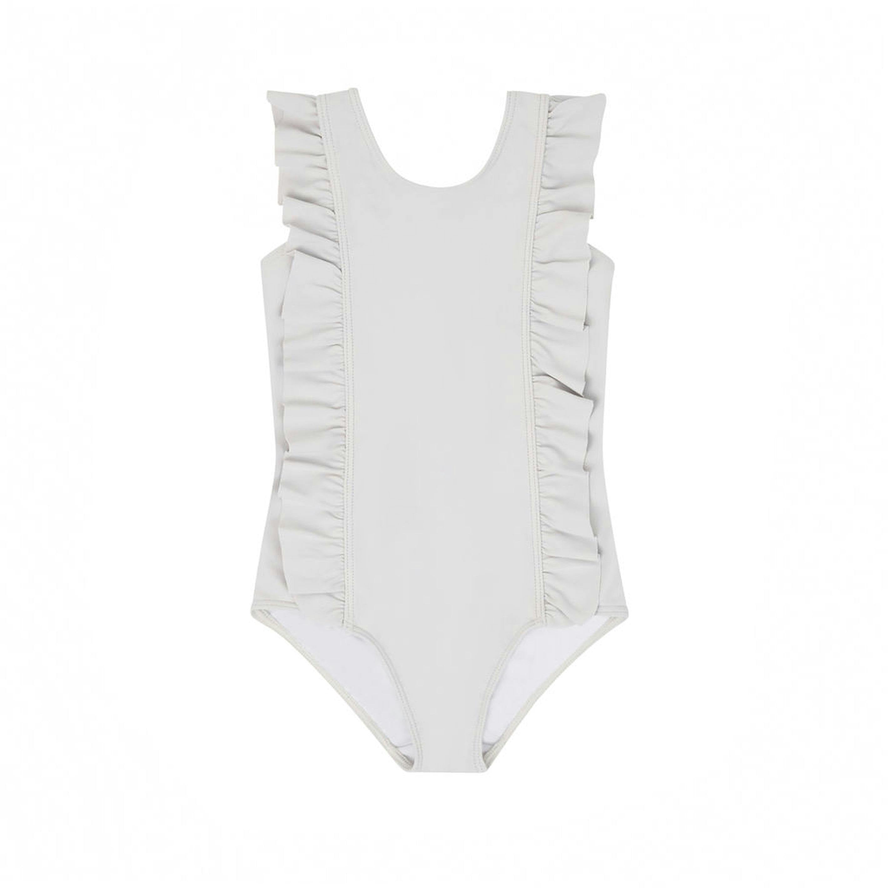 girls dove grey ruffle one piece