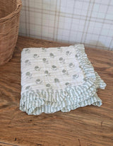Elle Green Floral Ruffle Quilt 6 Layer Gauze Blanket