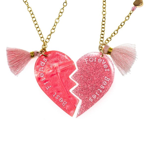 Best Friends Besties Forever Pink Glitter Pearl Necklaces
