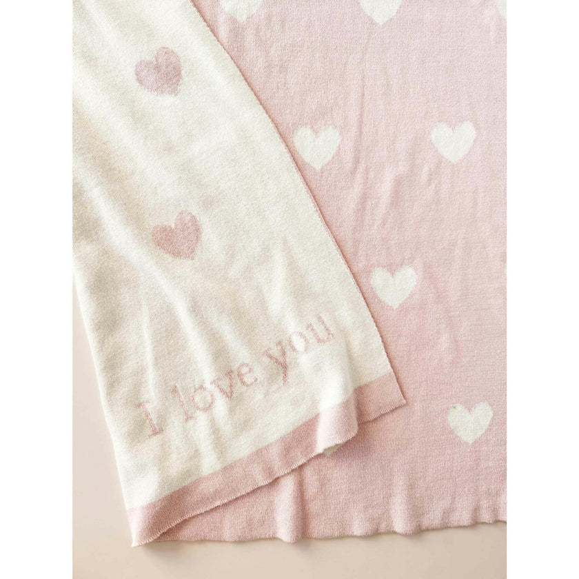 Heart I Love You Blanket, Hat, and Bunny Rattle Gift Set