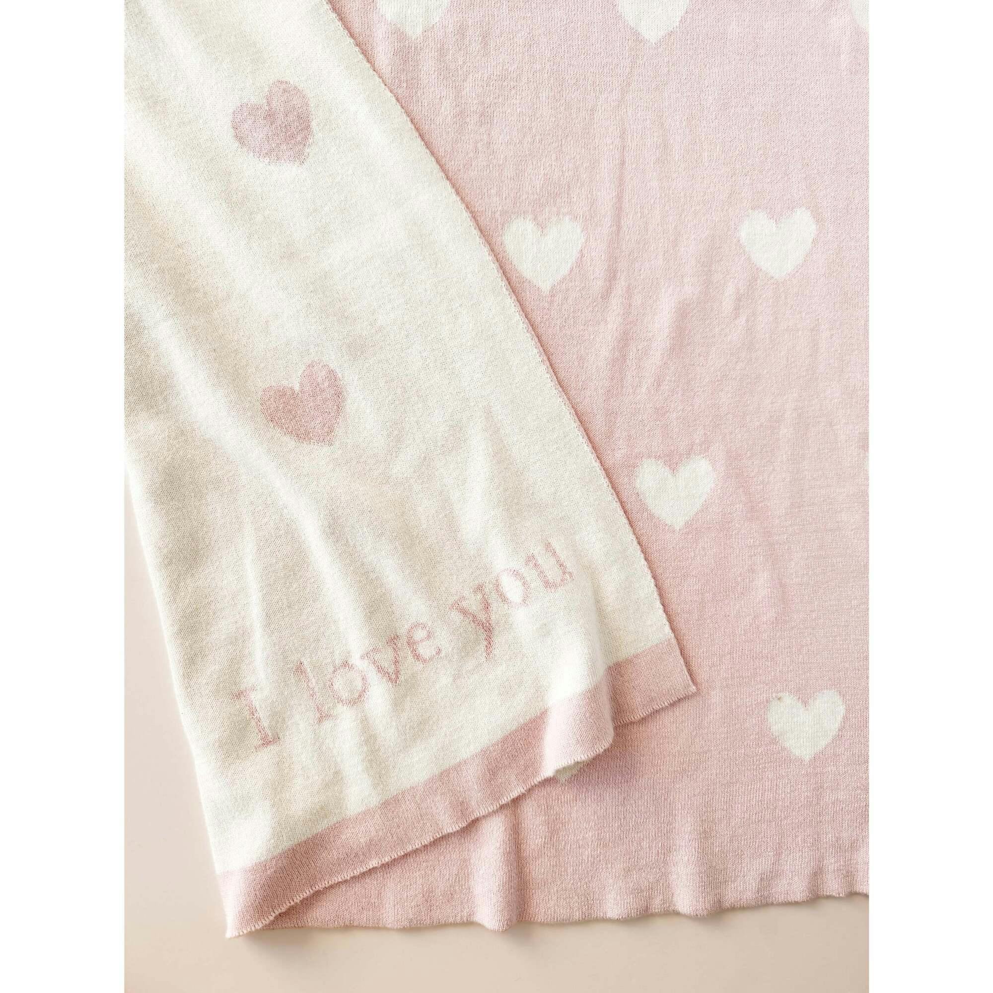 Heart I Love You Blanket, Hat, and Bunny Rattle Gift Set