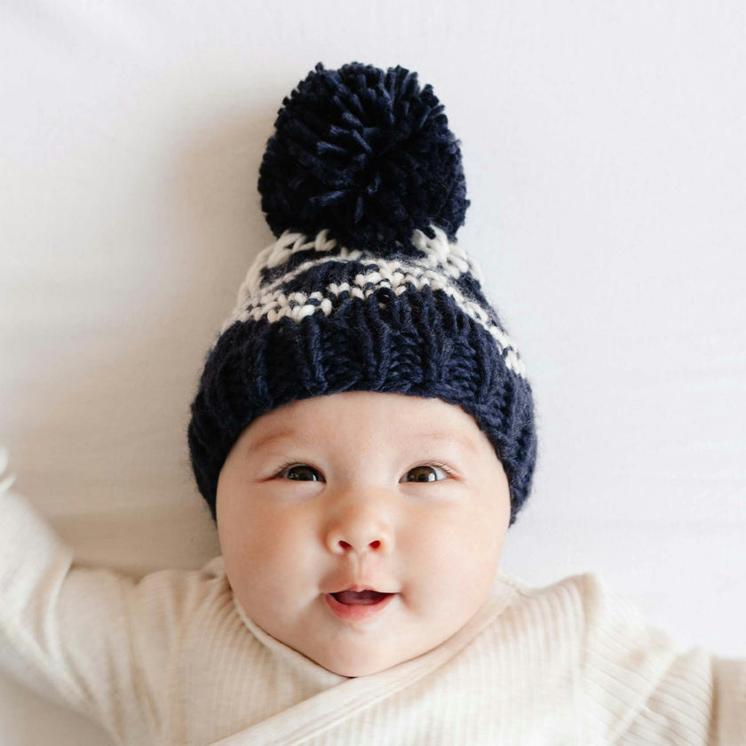 Diamond Faire Isle Hat - Navy