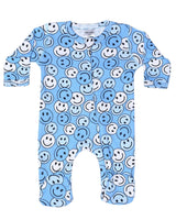 Baby Zipper Footie - Blue Smile Party