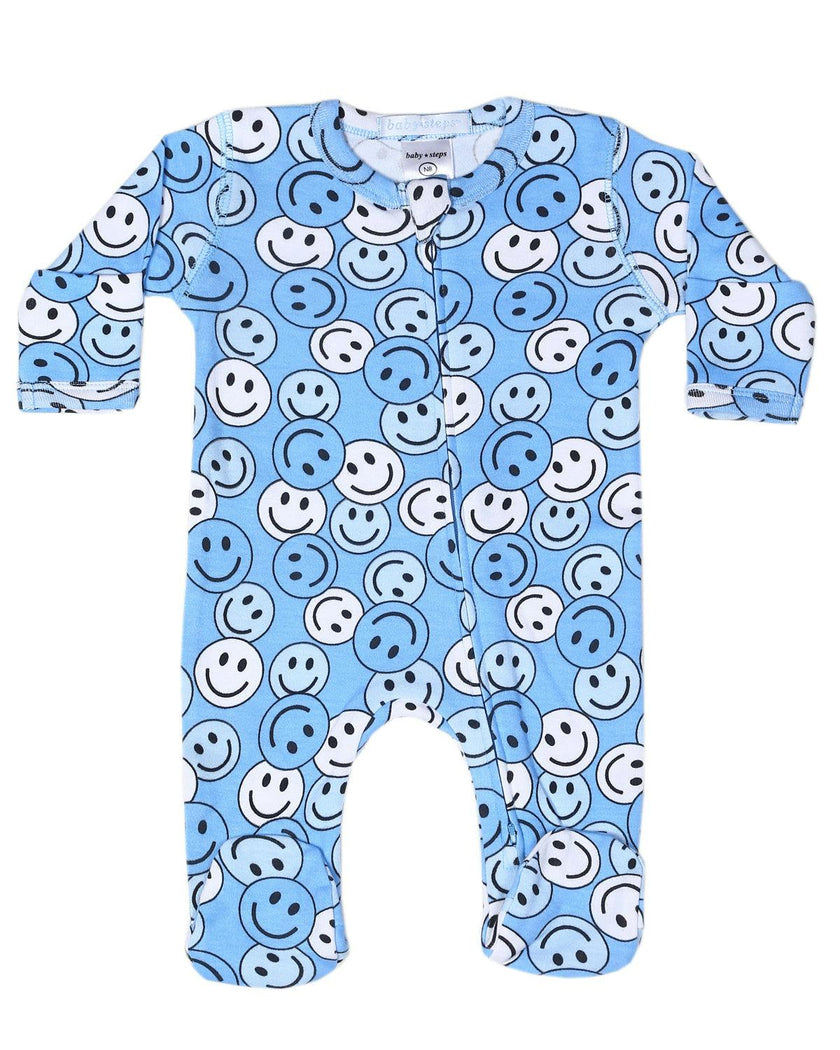 Baby Zipper Footie - Blue Smile Party