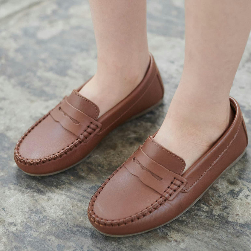 Tan Leather Boy Loafer Shoes