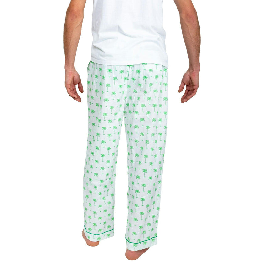 Men's Green Palm Tree PJ Pants - Organic Cotton Poplin