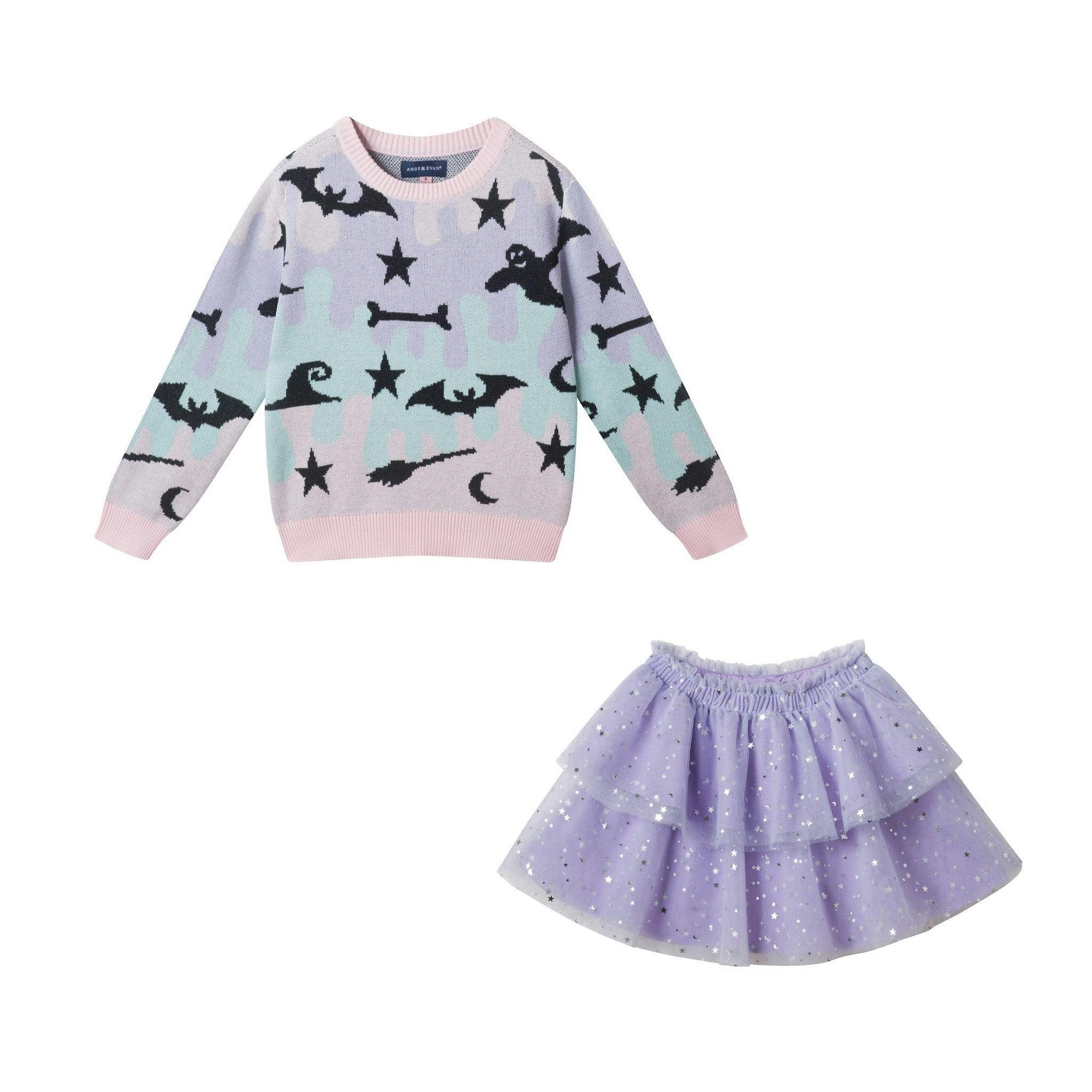 Girls Sweater & Tiered Skirt Set | Purple Halloween