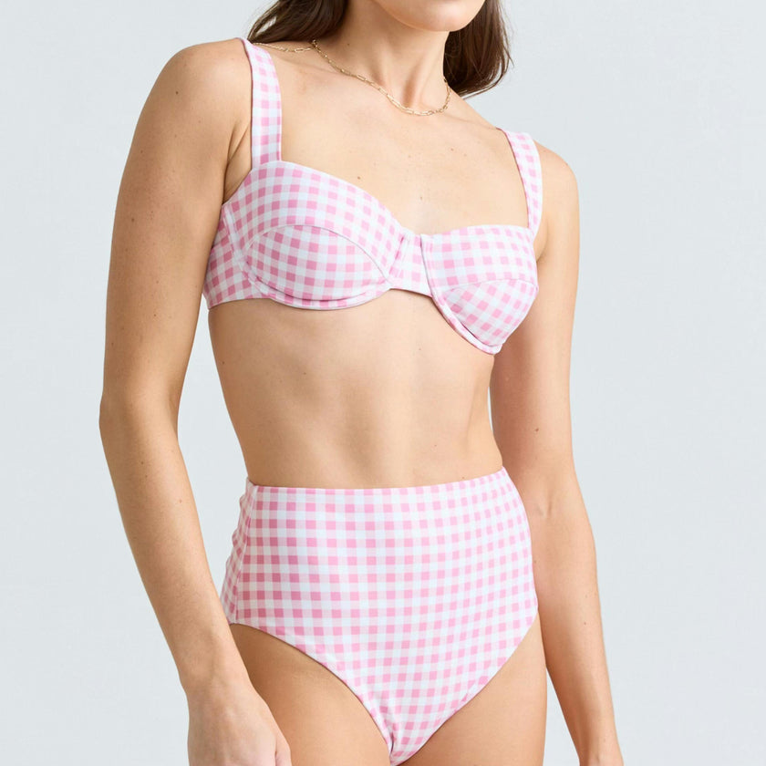 women's blush gingham high waist bikini bottom