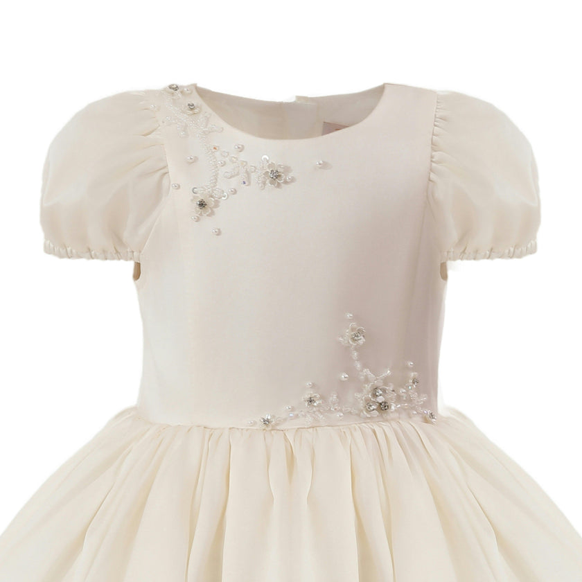 Ivory Vistaine Floral-Embroidered Pleated Dress