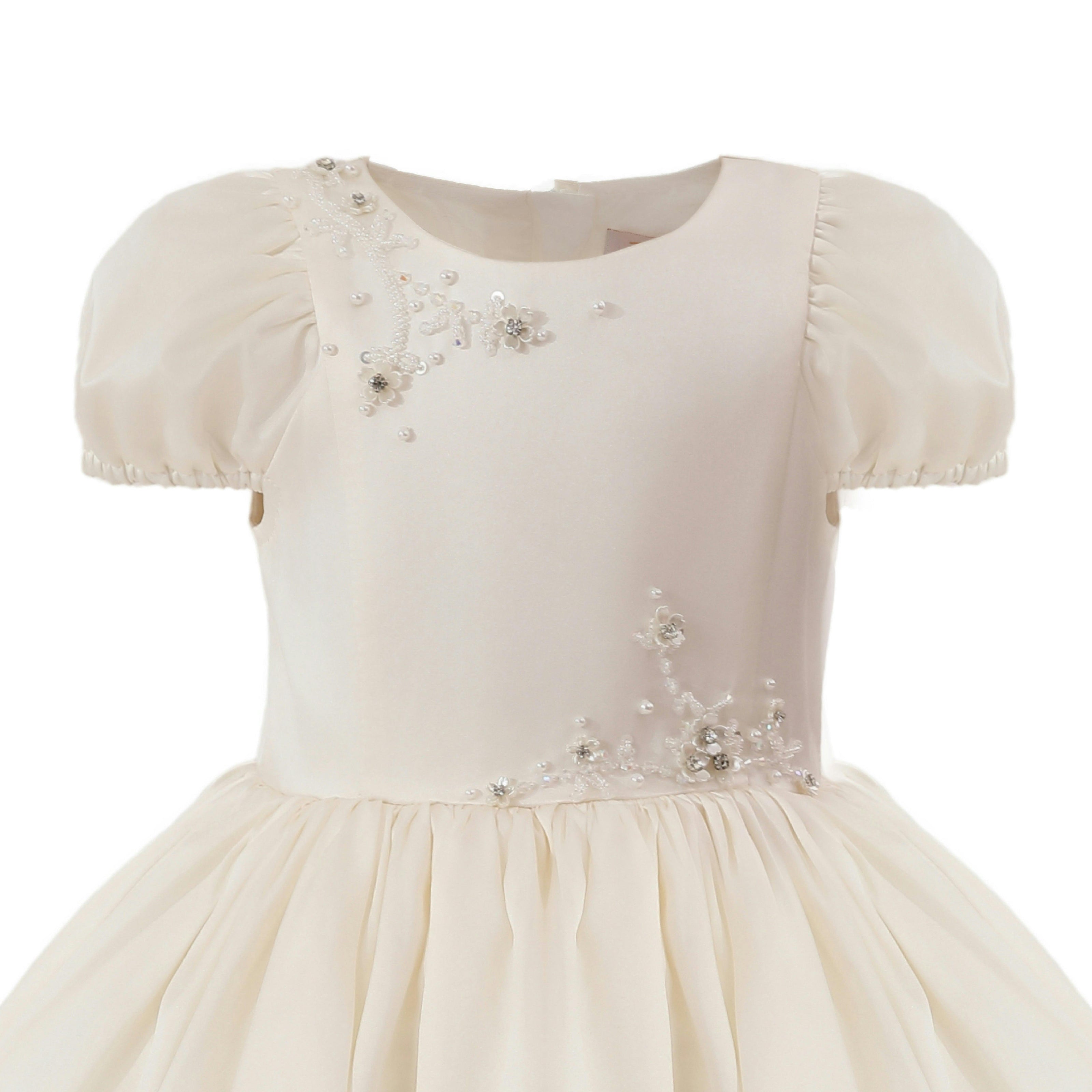 Ivory Vistaine Floral-Embroidered Pleated Dress