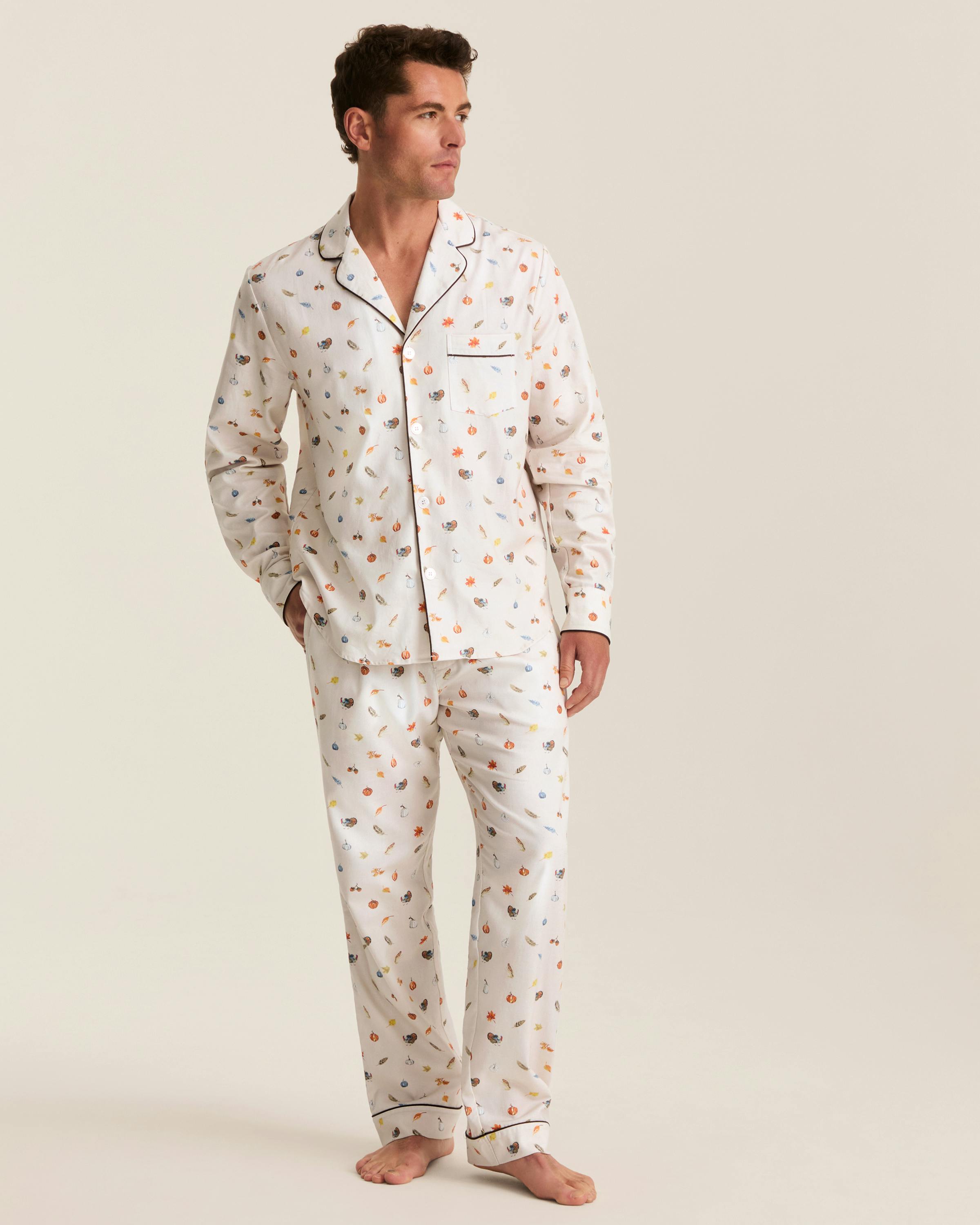 Men's Twill Pajama Set in Thanksgiving Traditions