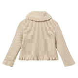 Beige Cardigan with Faux Fur Collar
