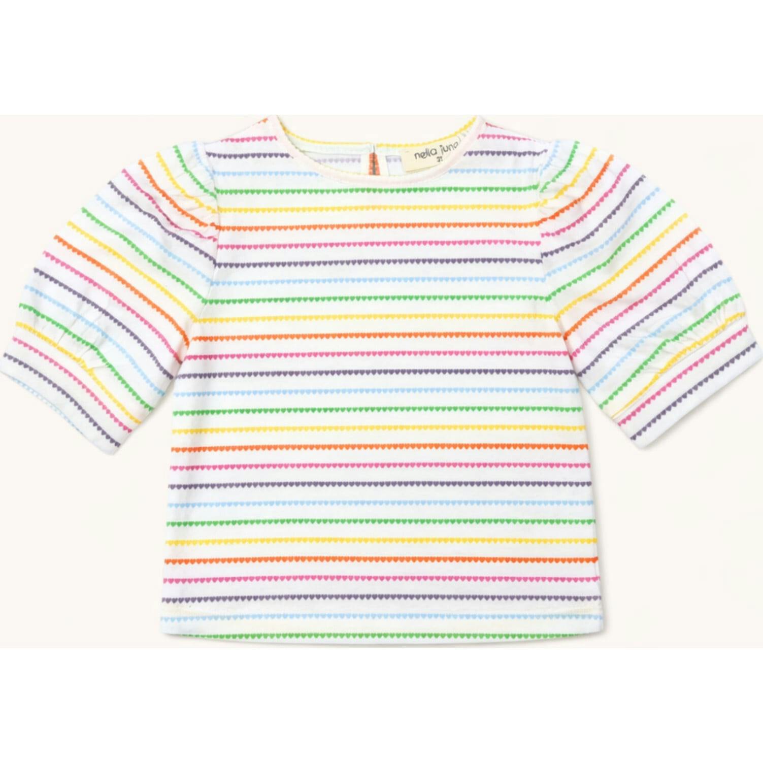Puff Sleeve Tee in Rainbow Heart Stripe