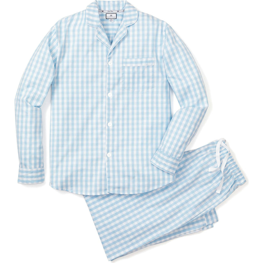 Men's Twill Pajama Set in Light Blue Gingham