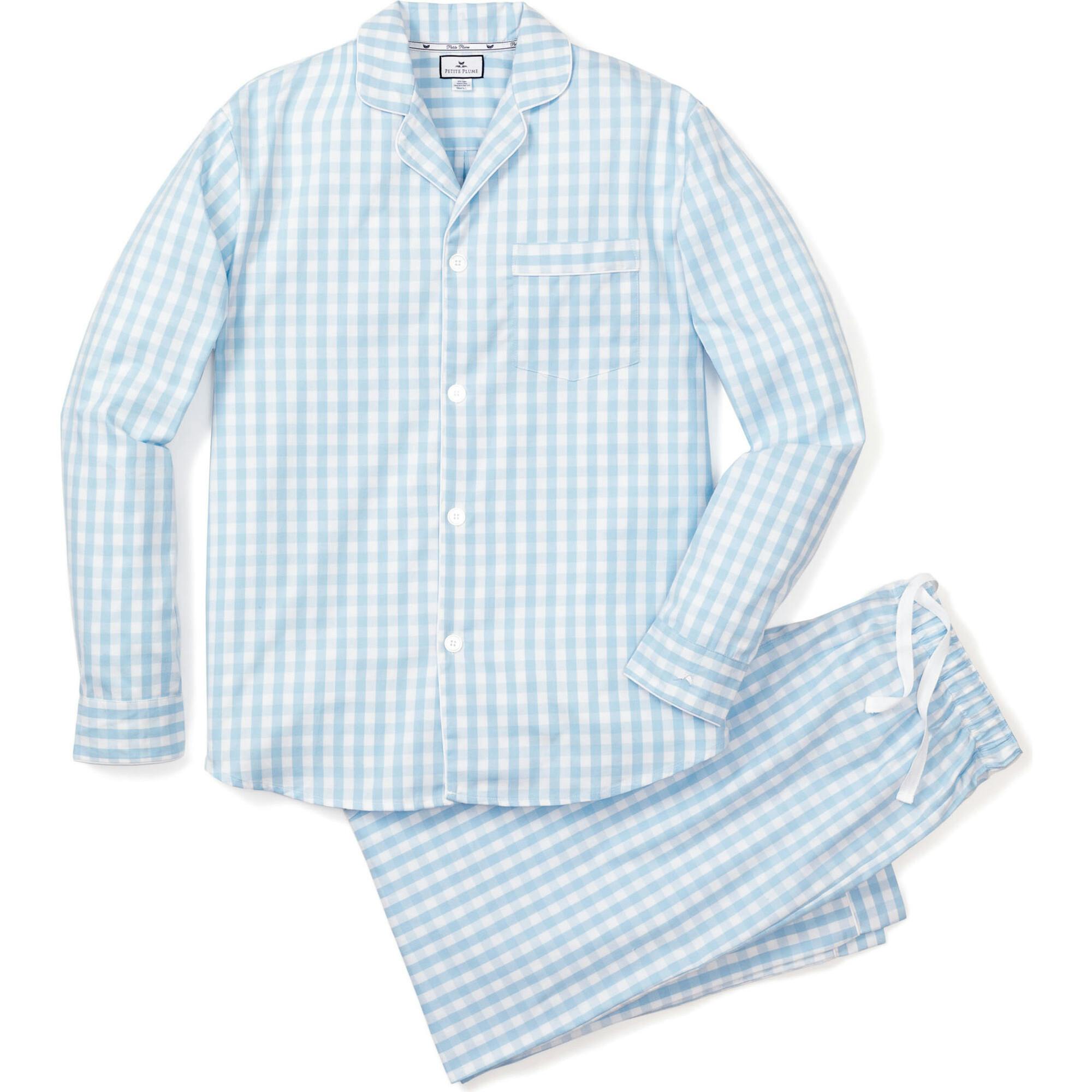 Men's Twill Pajama Set in Light Blue Gingham