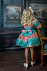 Aqua Sunset Sparkle Sequin Birthday Dress for Girls