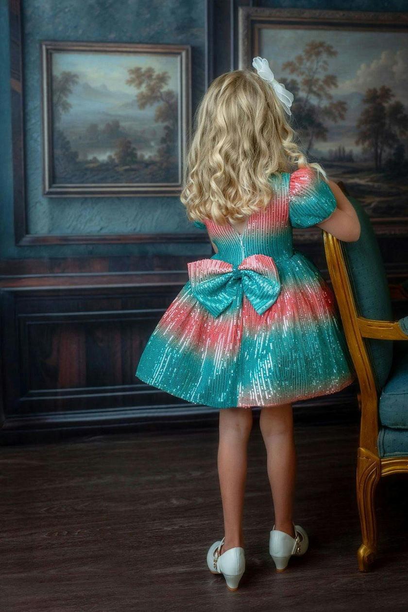 Aqua Sunset Sparkle Sequin Birthday Dress for Girls