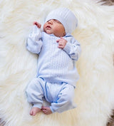 Cable Knit Two Piece with Hat Blue