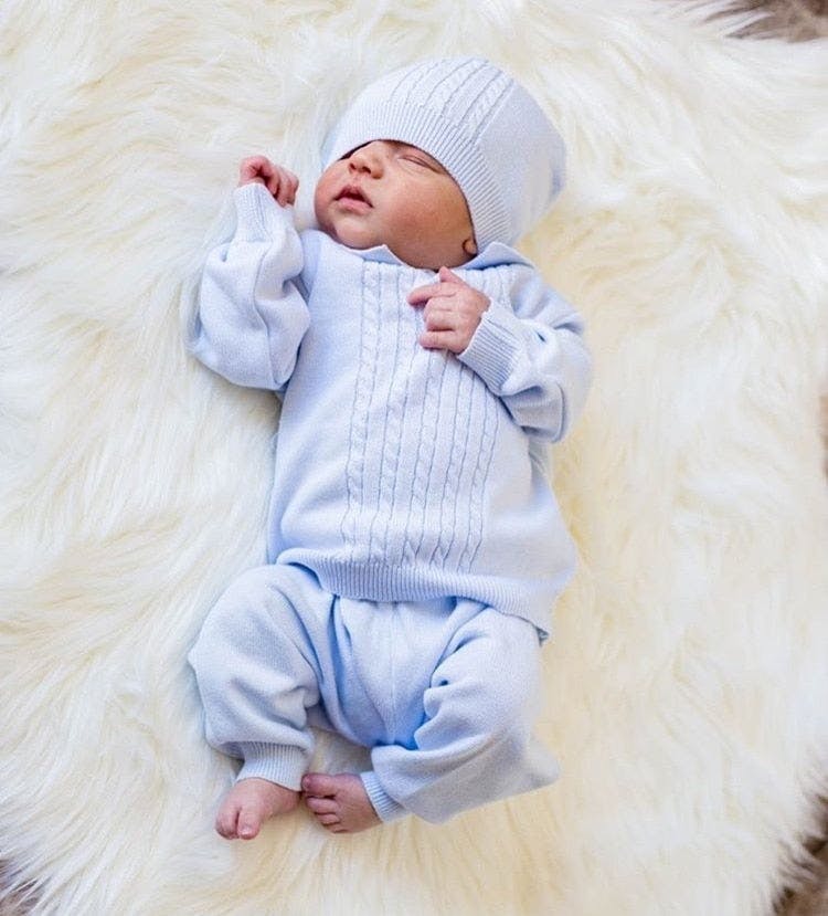 Cable Knit Two Piece with Hat Blue