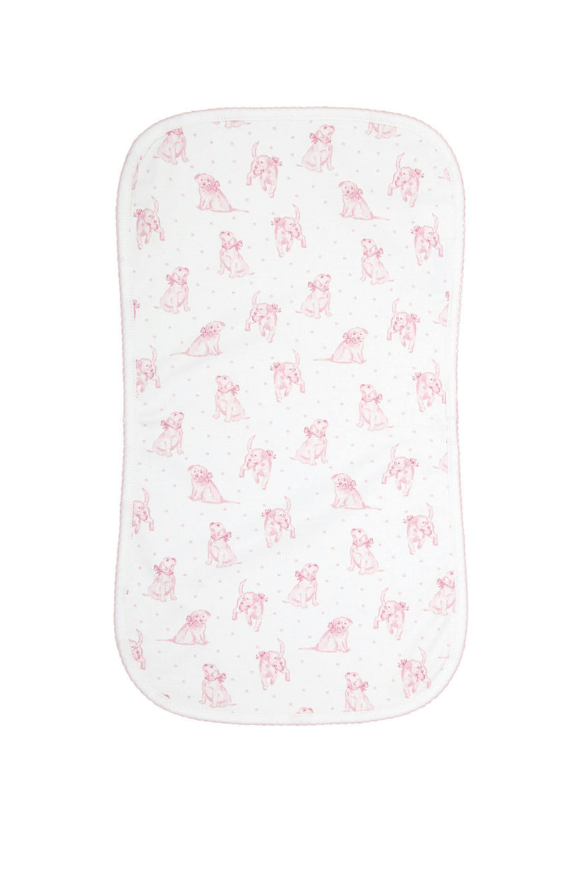 Pink Puppy Love Print Burp Cloth