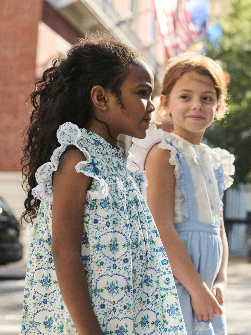 Nicky Hilton x La Coqueta Blue Bow Floral Lily-Grace Girl Empire Dress