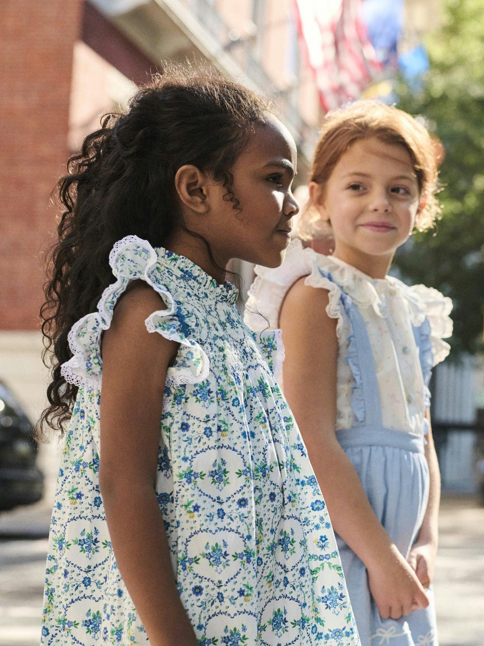 Nicky Hilton x La Coqueta Blue Bow Floral Lily-Grace Girl Empire Dress