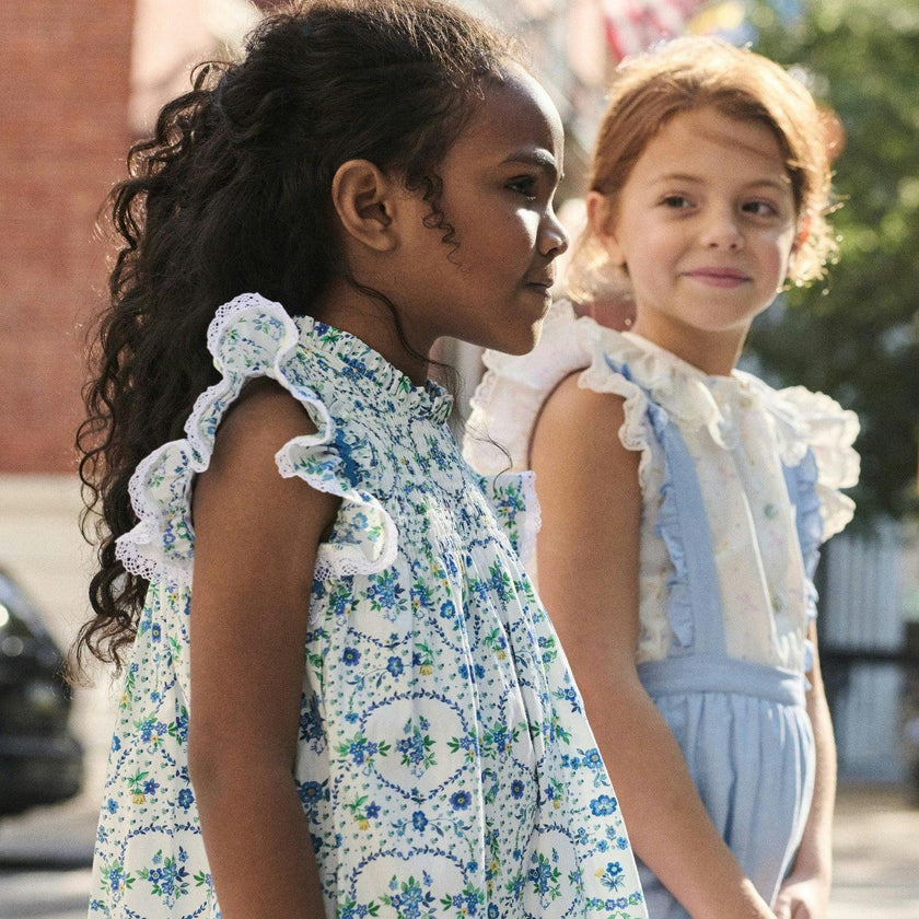Nicky Hilton x La Coqueta Blue Bow Floral Lily-Grace Girl Empire Dress