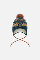 Lined Peruvian Knit Pompom Hat Green And Pink