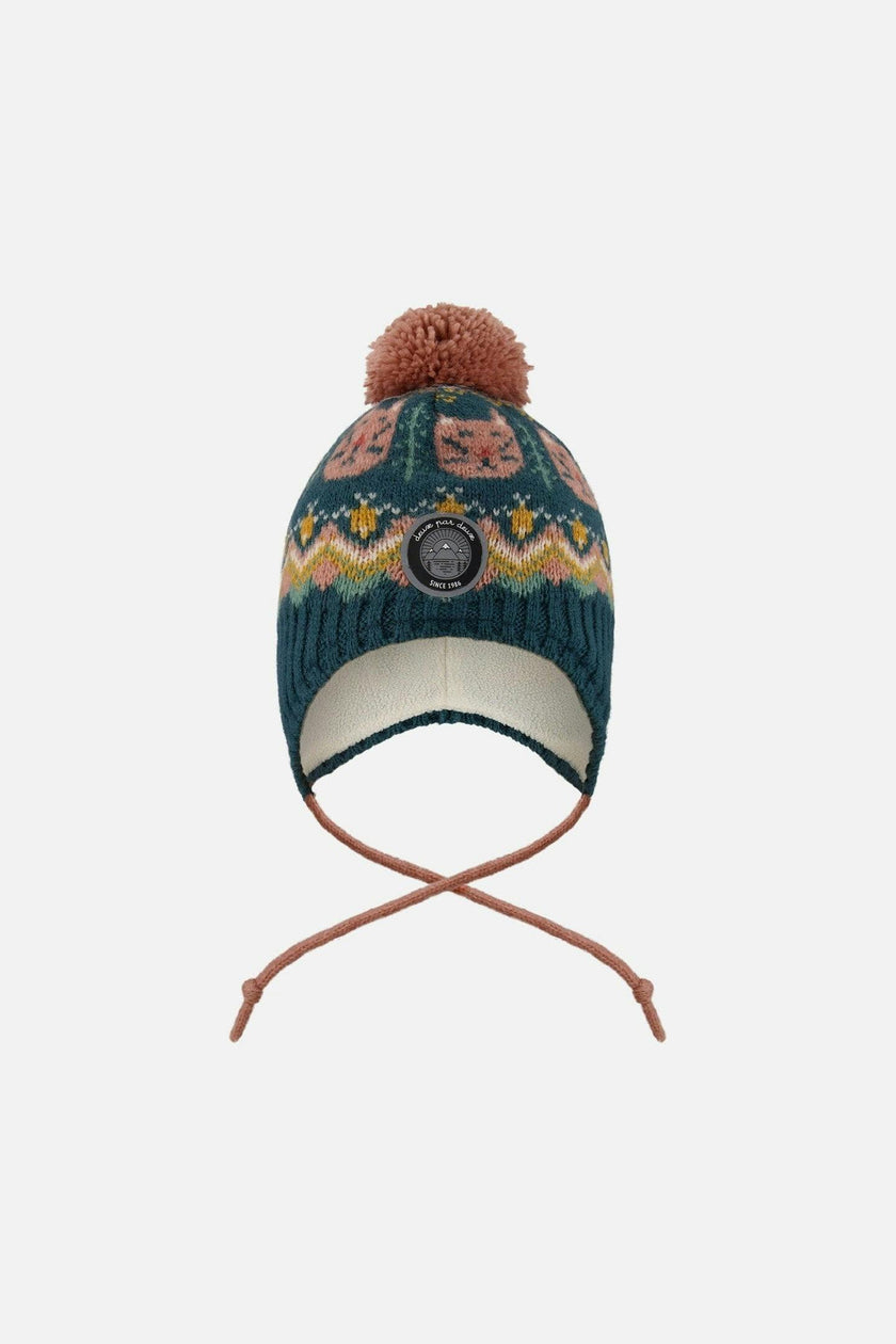 Lined Peruvian Knit Pompom Hat Green And Pink