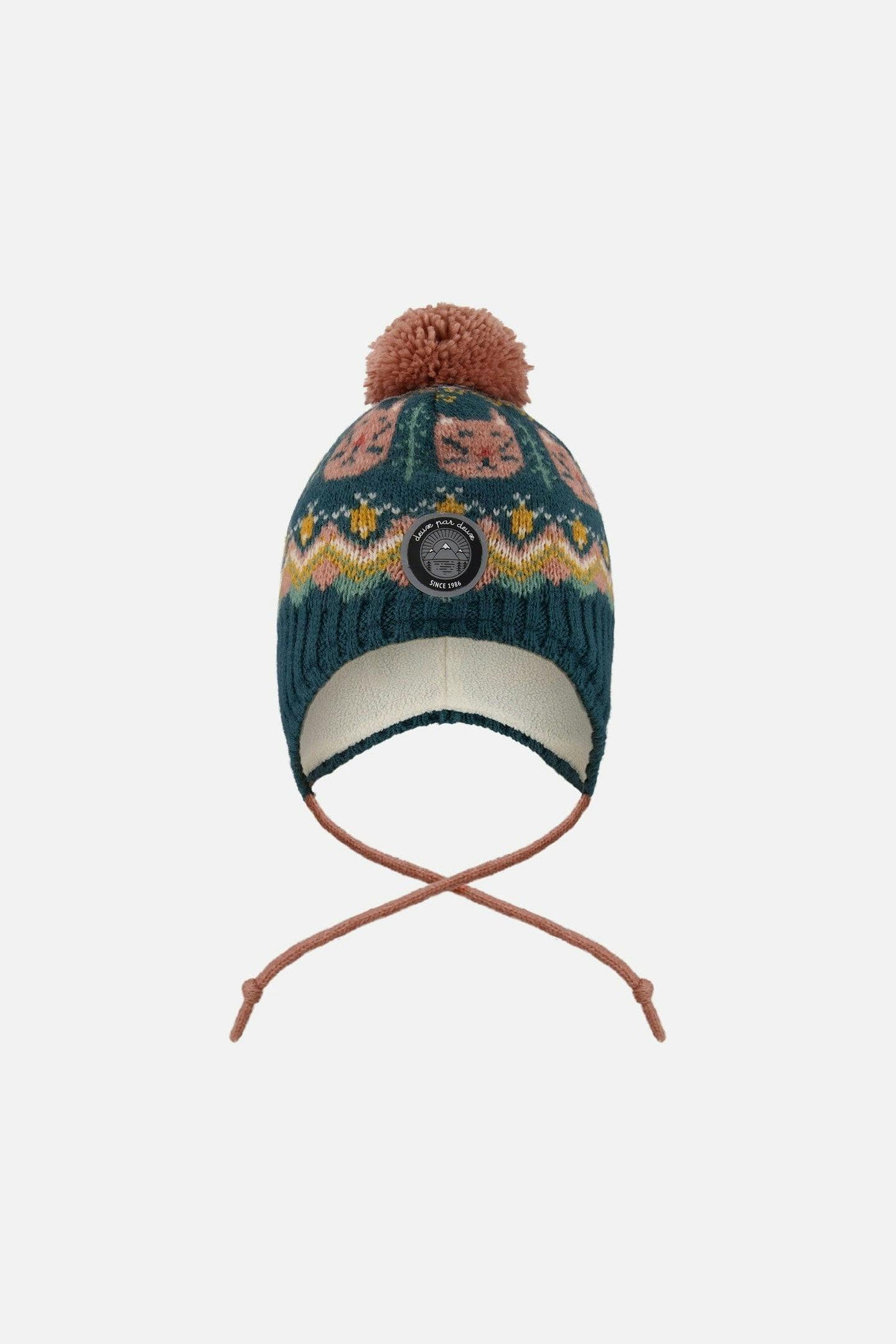 Lined Peruvian Knit Pompom Hat Green And Pink