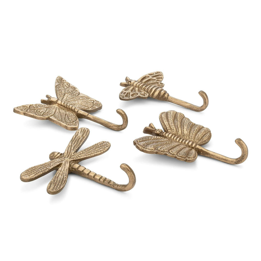 Violet Dragonfly Antique Gold Wall Hook Set