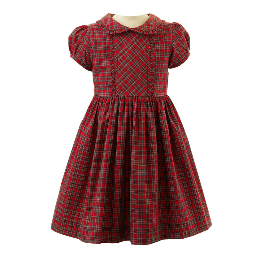 Tartan Frill Peter Pan Collar Puff Sleeve Sash Tie Dress