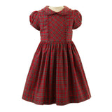 Tartan Frill Peter Pan Collar Puff Sleeve Sash Tie Dress