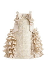 Cream Ruffle Cascade Bow Dress