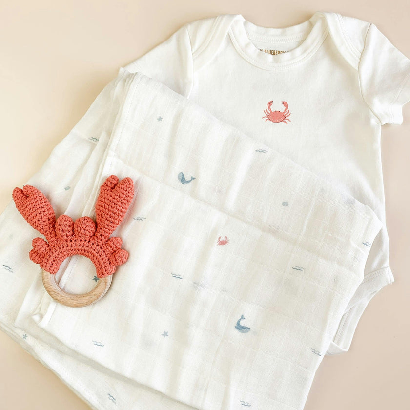Nautical Swaddle and Teether Set - Crab