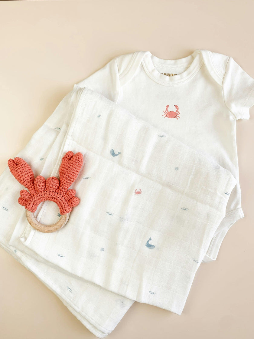 Nautical Swaddle and Teether Set - Crab