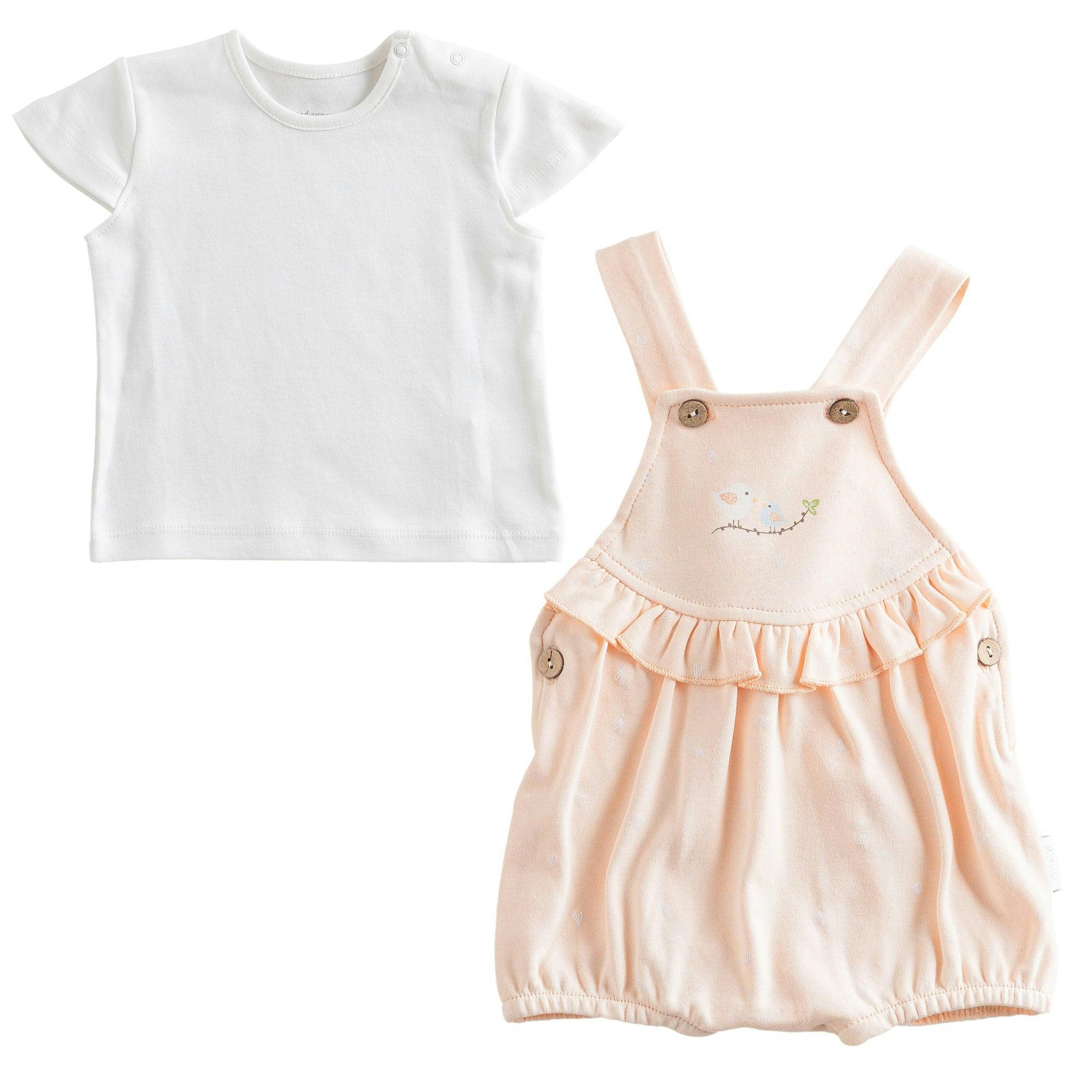 Pink Spring Birds Overalls Outfit