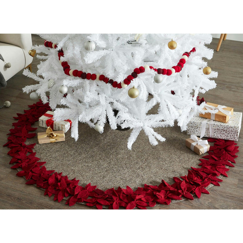 Handmade Overlapping Flowers Christmas Tree Skirt - Natural Red-64"