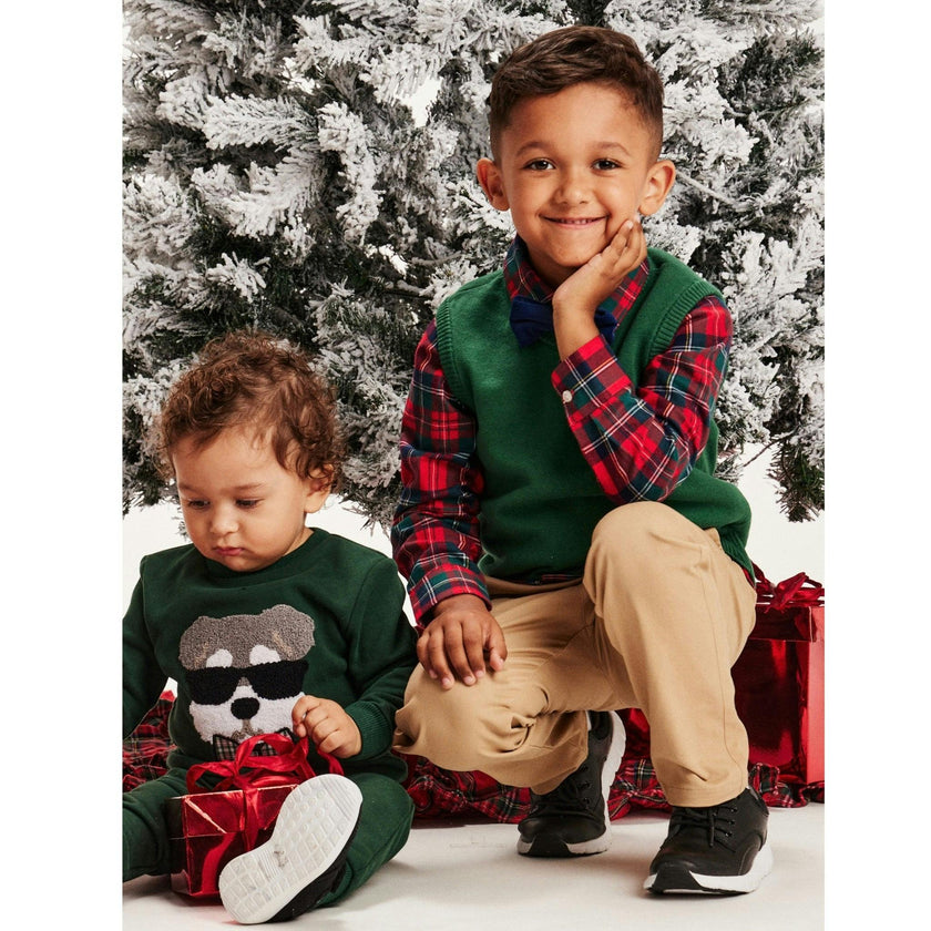 Kids 4-Piece Sweater Vest Set | Holiday Plaid