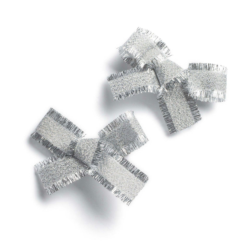 Halo Luxe Dahlia Deconstructed Grosgrain Ribbon Double Clip Set - Silver