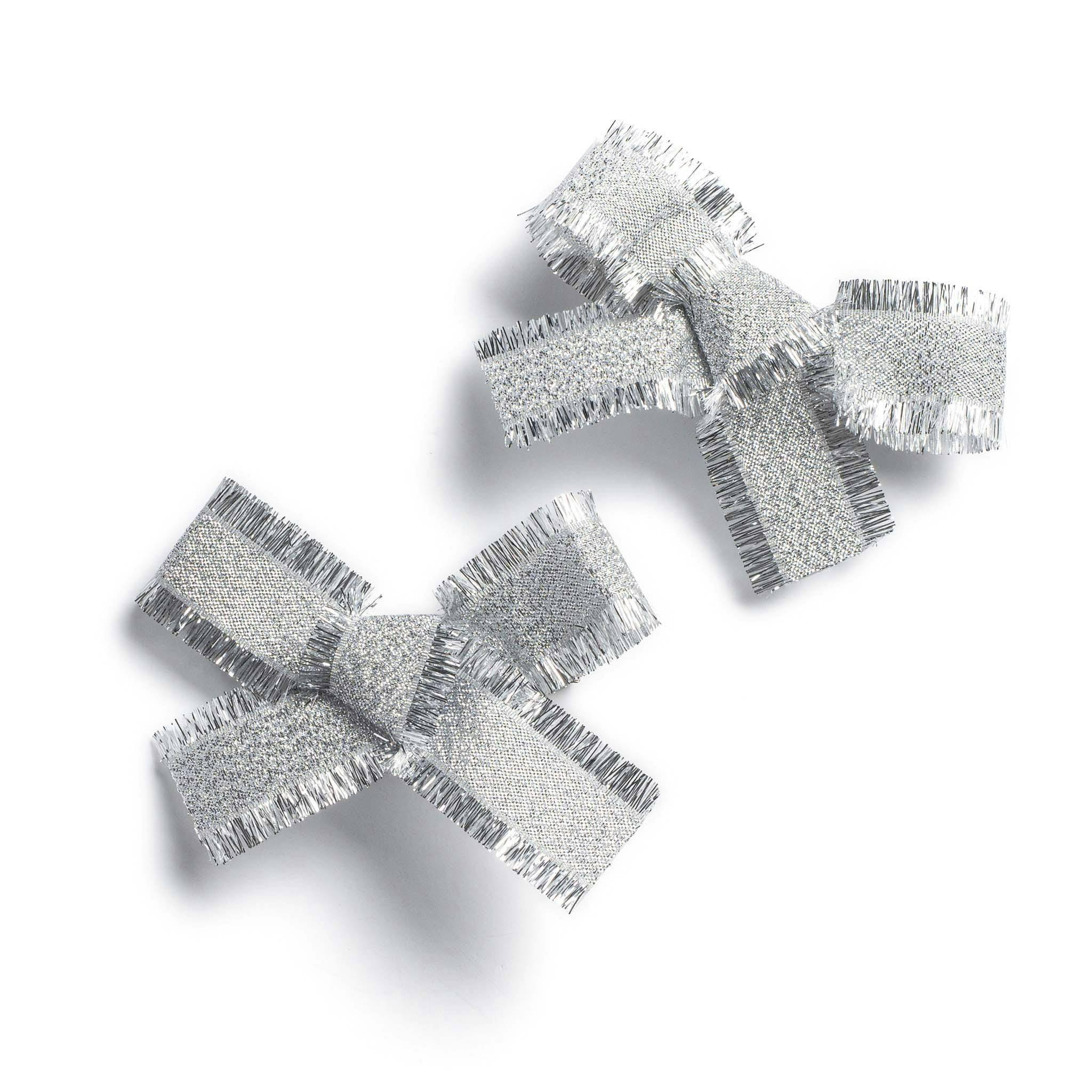 Halo Luxe Dahlia Deconstructed Grosgrain Ribbon Double Clip Set - Silver