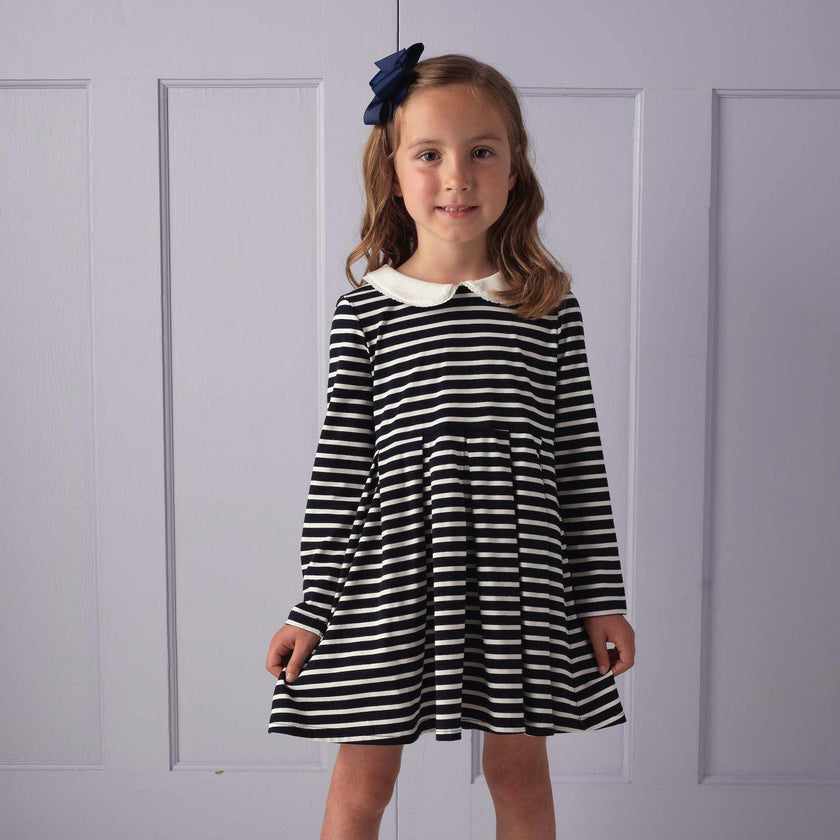 Long Sleeved Breton Striped Jersey Dress, Navy