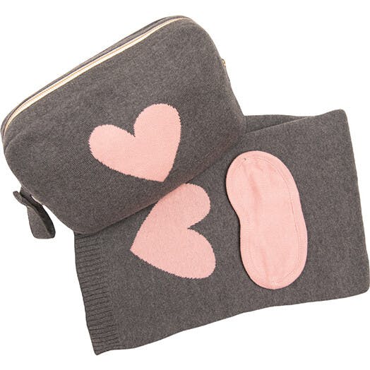 Hearts Reversible Blanket Travel Set