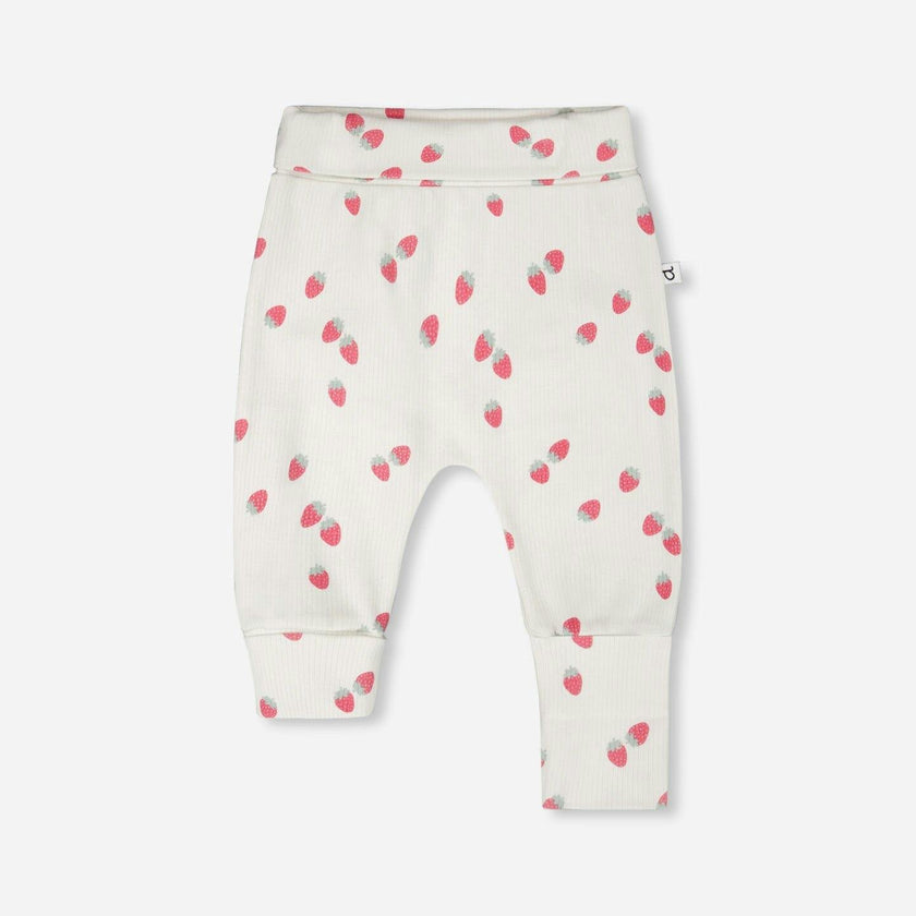 2 Pack Cotton Jersey Evolutive Pants And White Strawberry Print