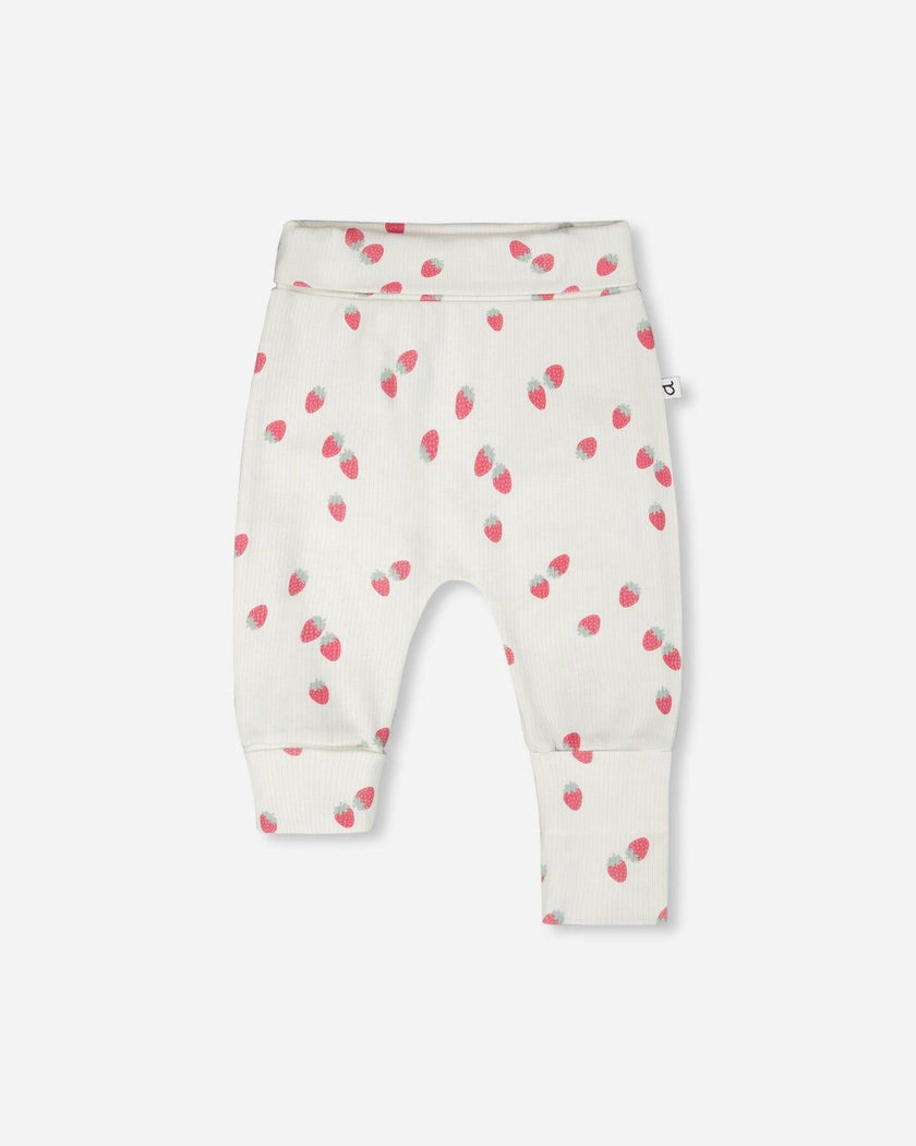 2 Pack Cotton Jersey Evolutive Pants And White Strawberry Print