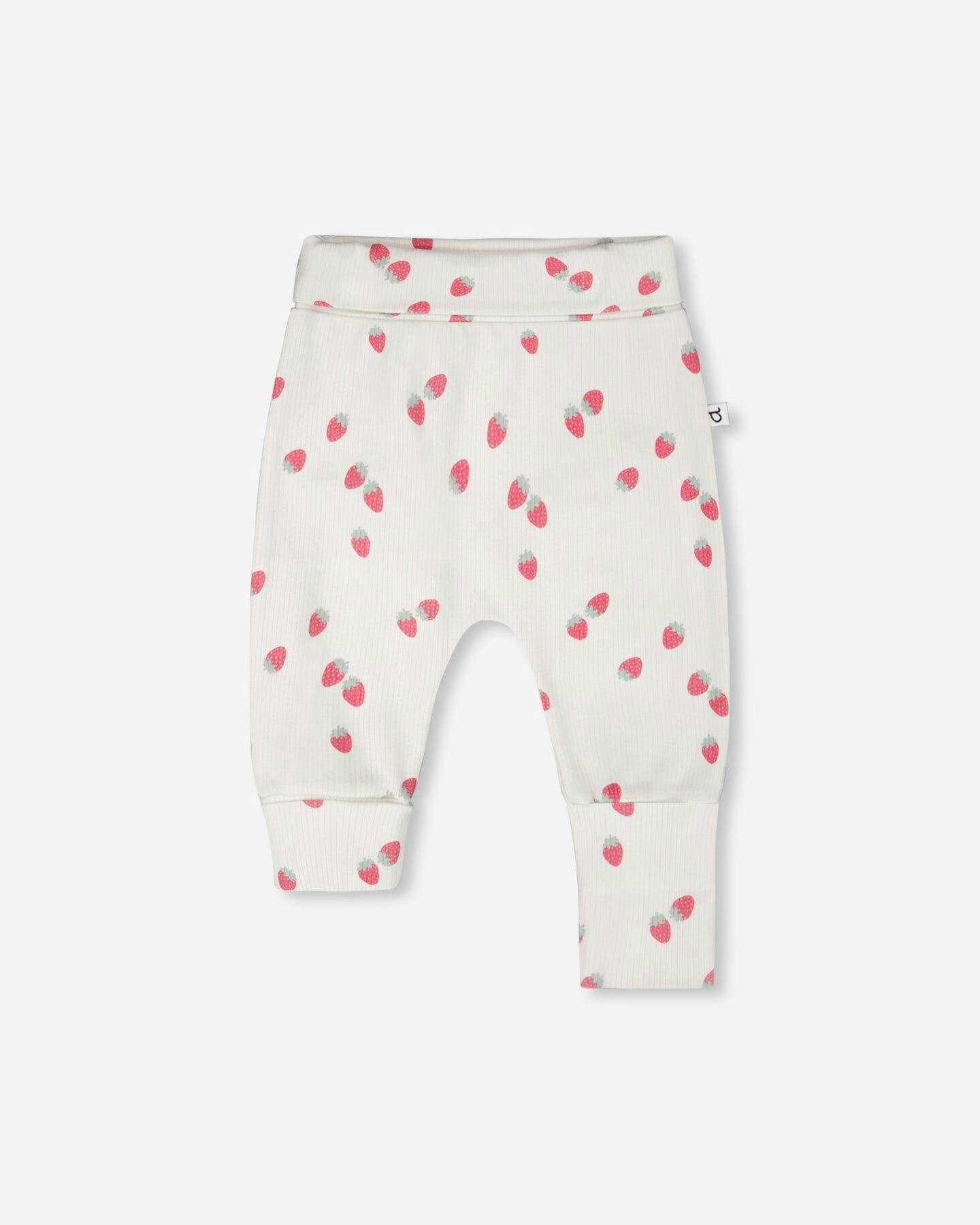 2 Pack Cotton Jersey Evolutive Pants And White Strawberry Print